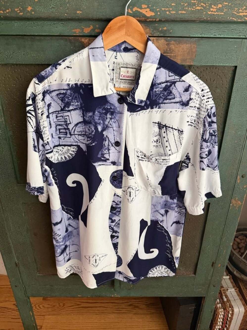 Vintage 90s Cavaricci Abstract Print Short Sleeve Button Down Shirt